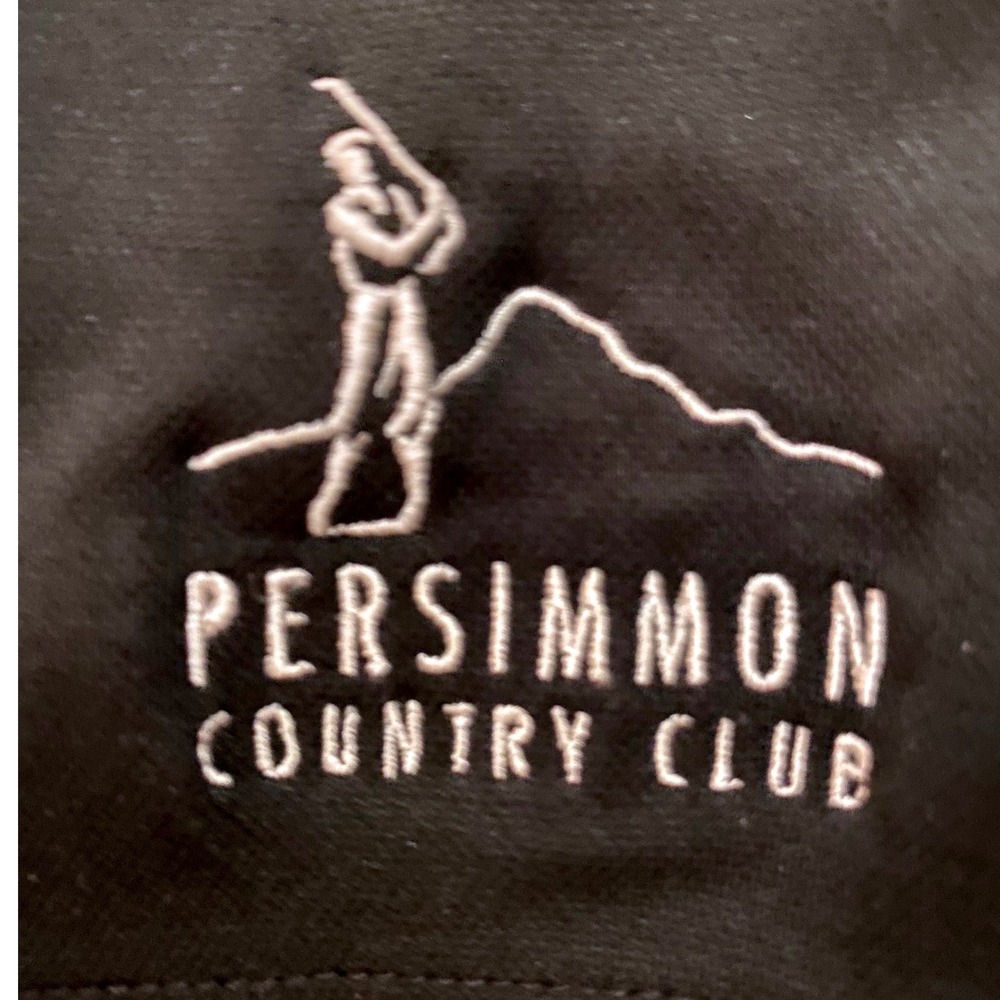 TravisMathew Mens Black Tropical Stripe Golf Polo Shirt Persimmon CC Logo Large - Picture 6 of 6